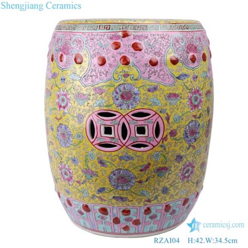 Qing Dynasty syle color glaze ceramic stool front view 