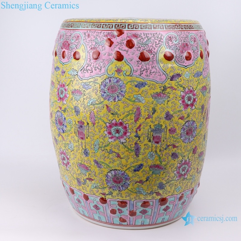 Qing Dynasty syle color glaze ceramic stool back view 