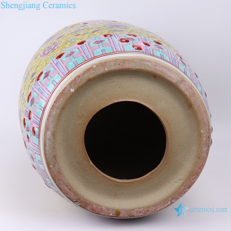 Qing Dynasty syle color glaze ceramic stool bottom view 