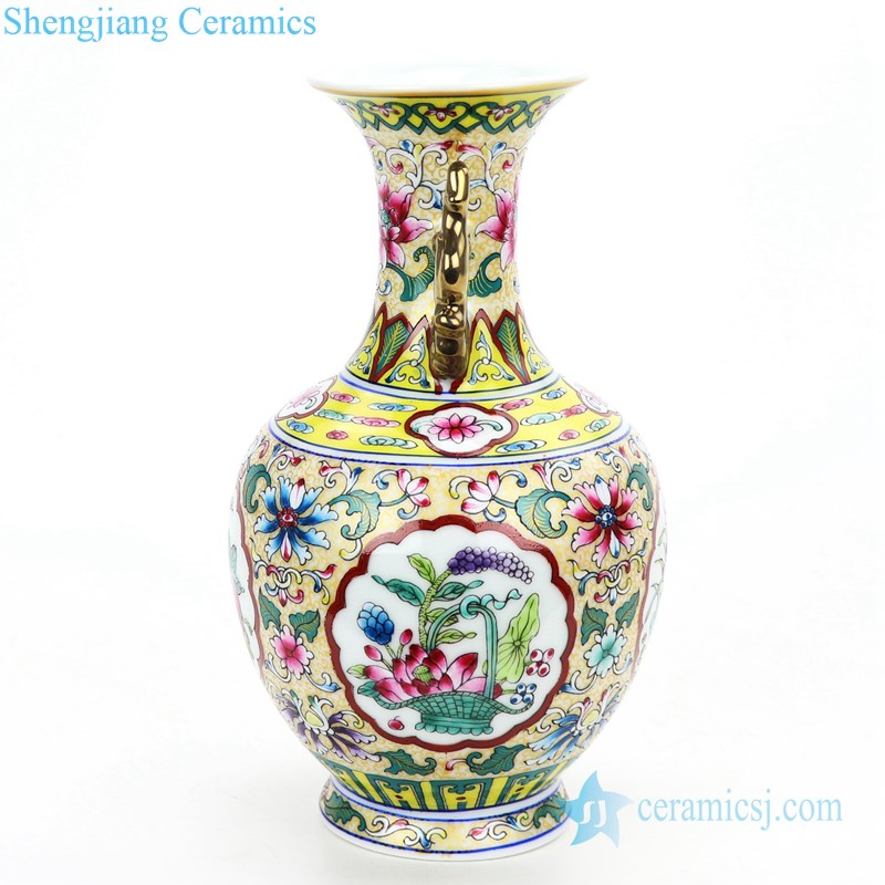 Golden dragon handle antique pottery vase side view