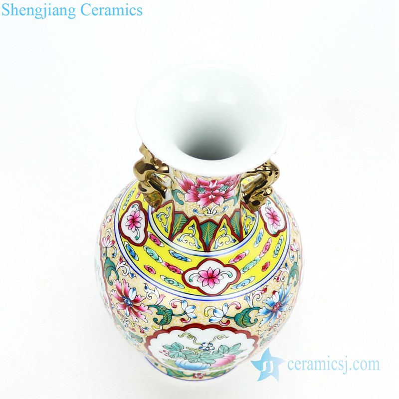 Golden dragon handle antique pottery vase bottle view