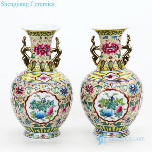 Golden dragon handle antique pottery vase