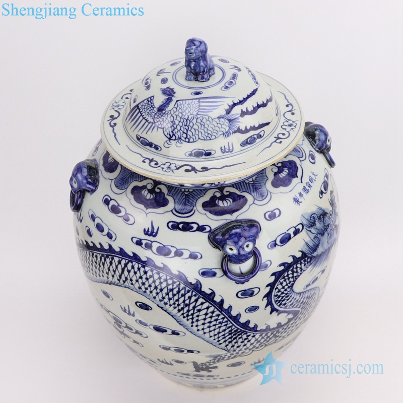  Totem dragon pattern ceramic ginger jar top view 