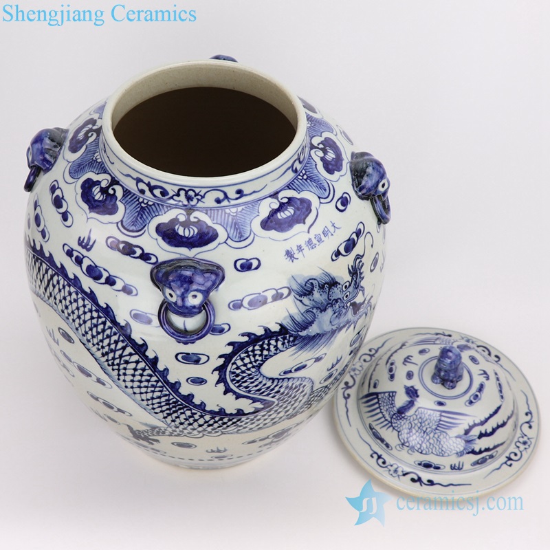  Totem dragon pattern ceramic ginger jar bottle view 