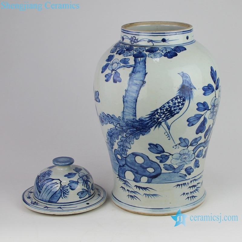 Hand-painted blue and white ceramic pot bottle view 