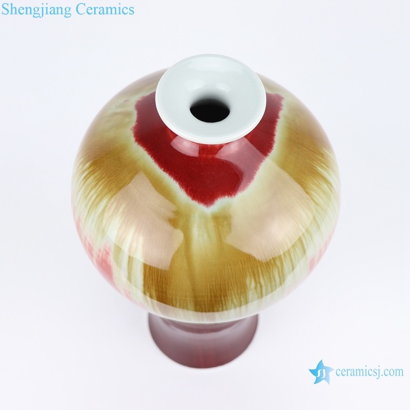 Red and yellow color glaz archaize ceramic top view