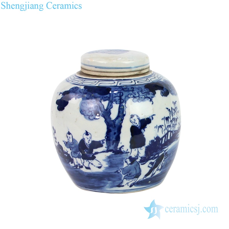  Jingdezhen  storage jar with lid  children pattern