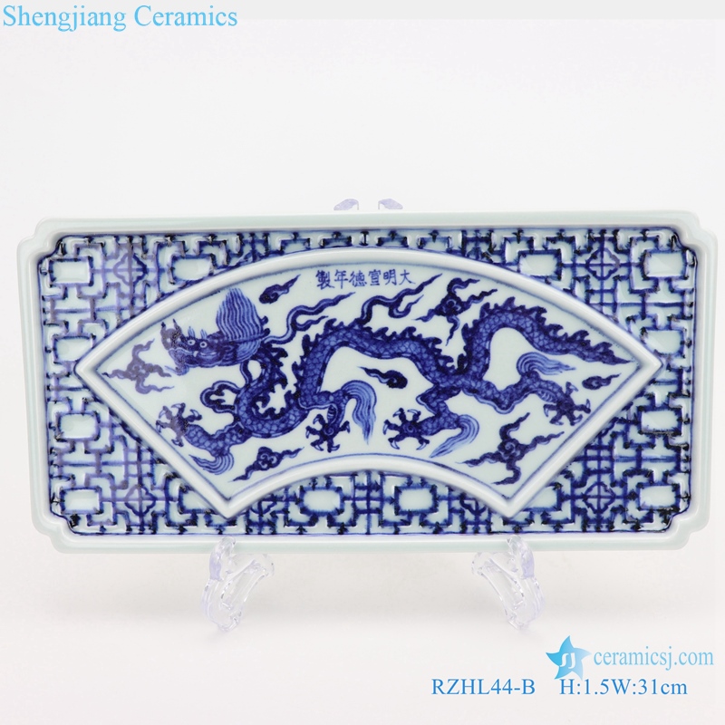  tea tray ancient ceramic pedestal dragon pattern