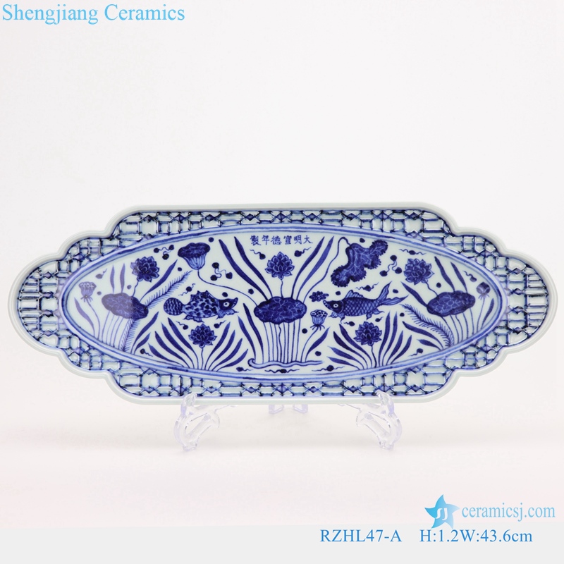 Large melon prismatic blue and white tea tray 