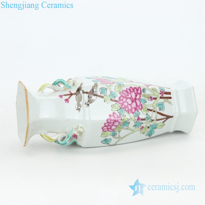 flower and bird hand-painted ceramic vases side view 