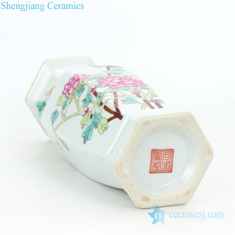flower and bird hand-painted ceramic vases bottom view 