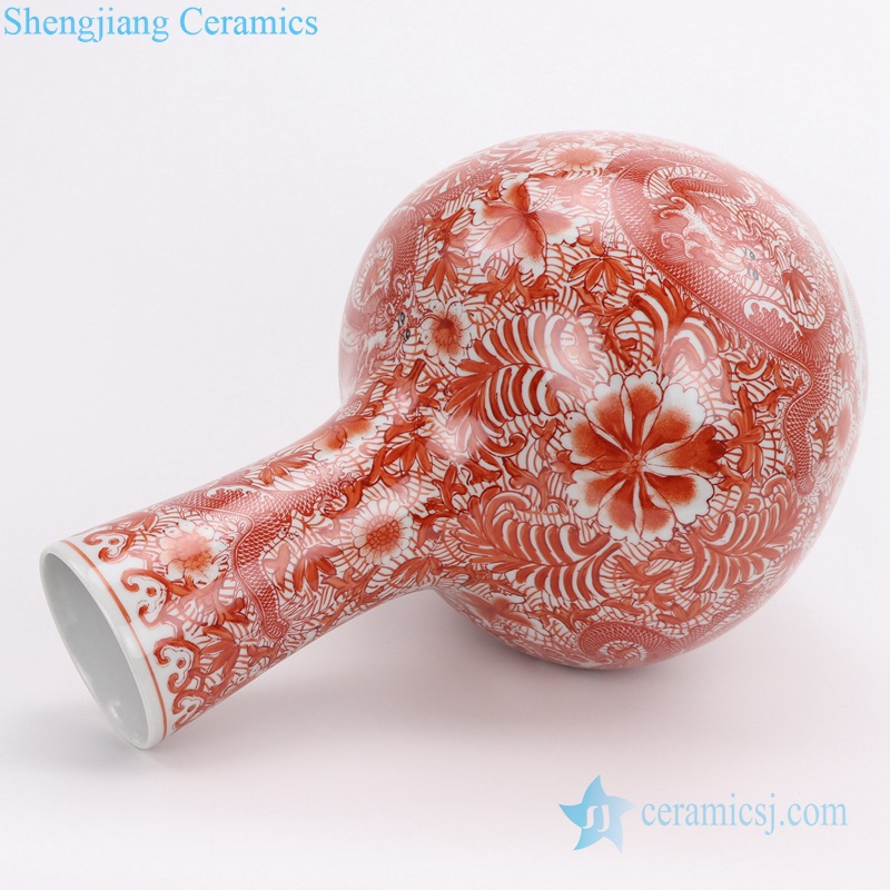 Beautiful red dragon pattern enamel vase side view