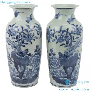 Flower and bird chinese ceramic big vase front view