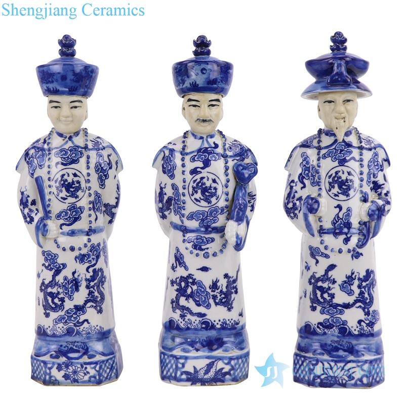 Archaize blue and white statue decoration front view 