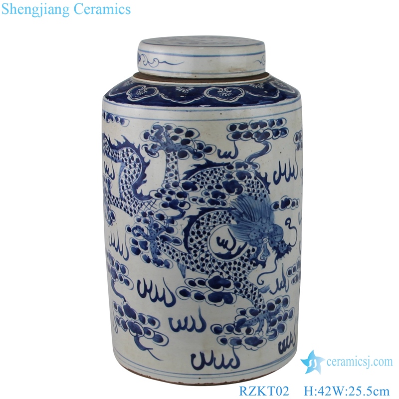 cloud dragon and phoenix patterns tea canister front view