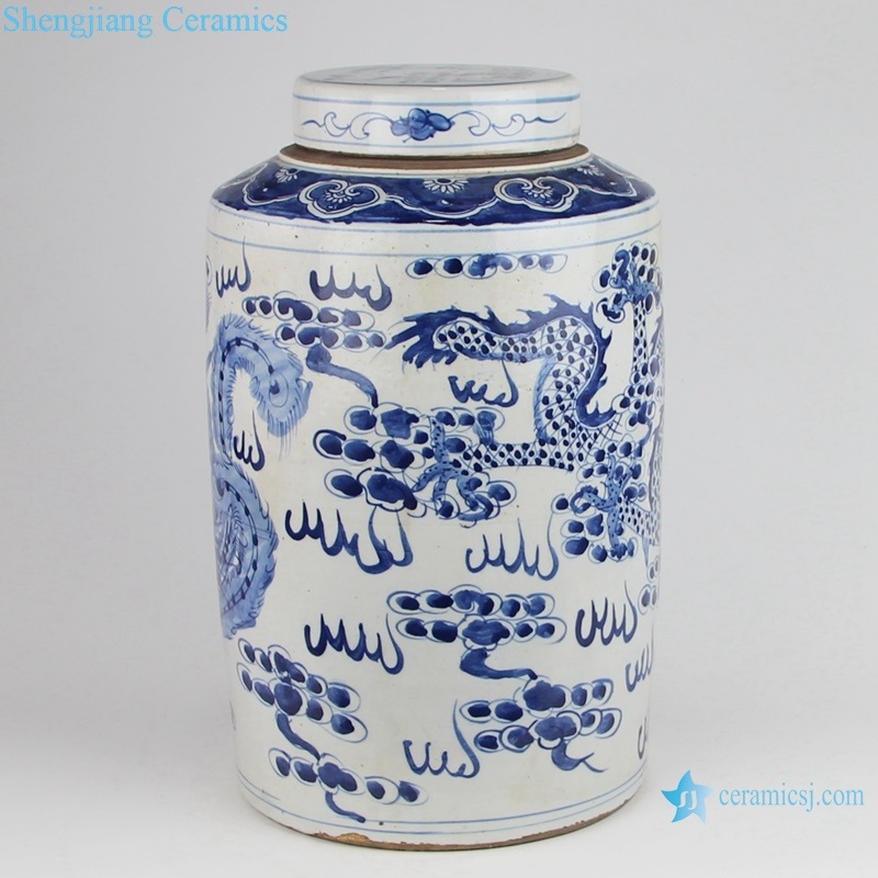 cloud dragon and phoenix patterns tea canister back view