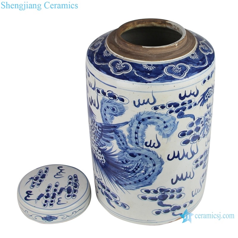 cloud dragon and phoenix patterns tea canister back top view