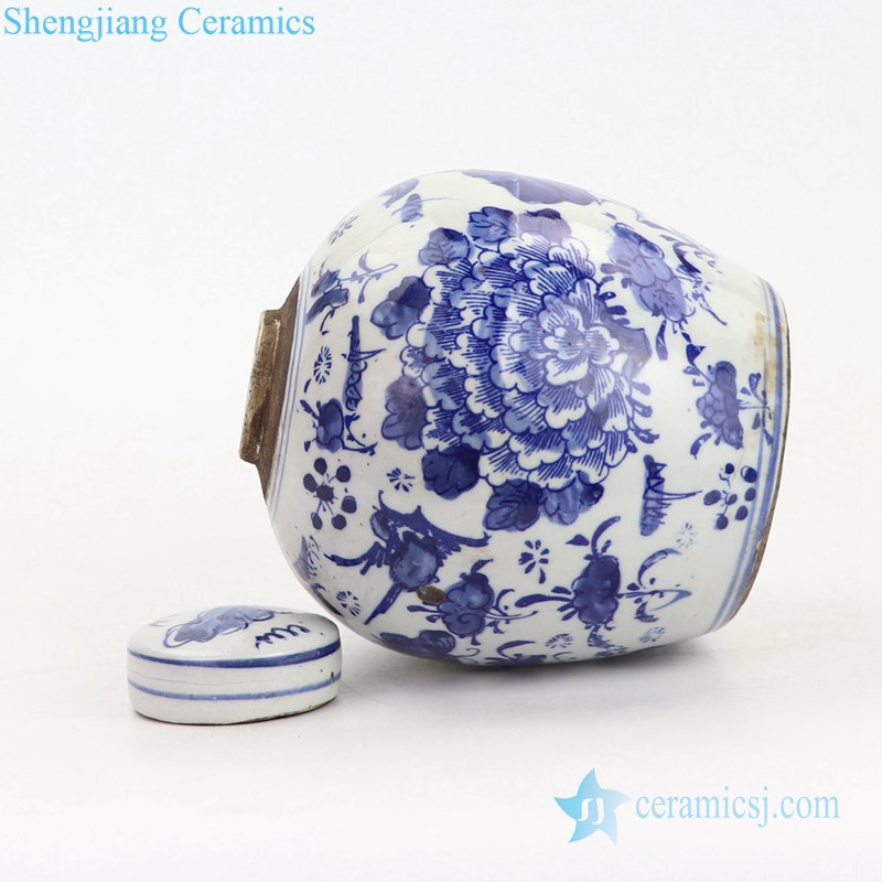 Peony design blue and white porcelain caddy side