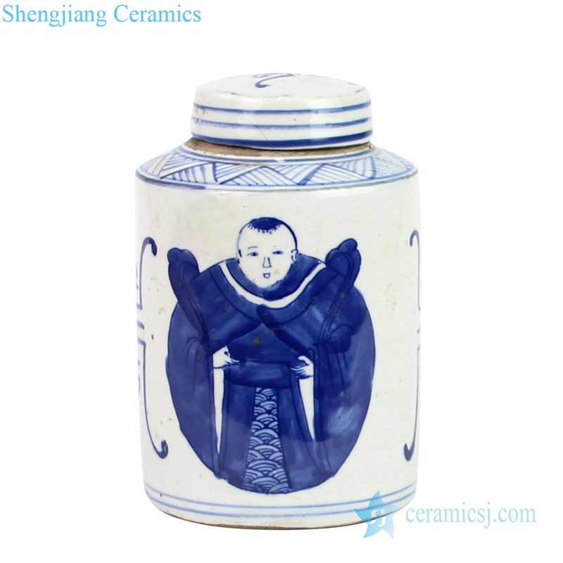 Antique blue and white ceramic pot character pattern