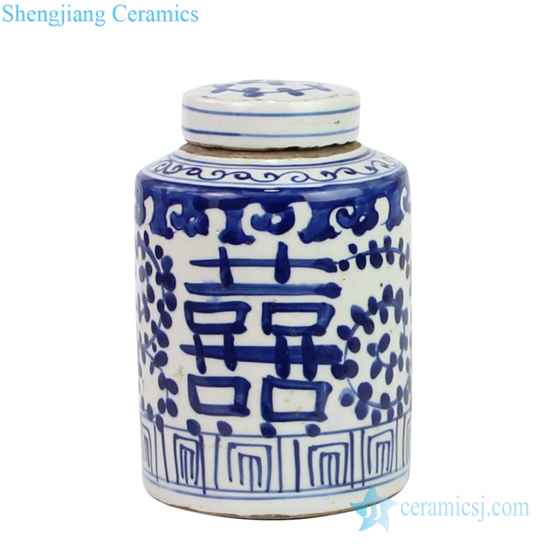 Antique blue and white ceramic pot lucky pattern