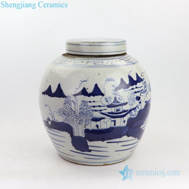Traditional landscape design ceramic pot front view