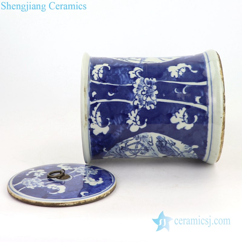 Lotus and bird ceramic tea canisters side view