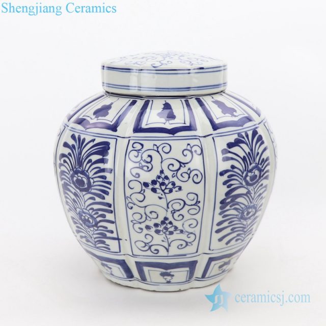 Floral pattern hand painted ceramic jar front view