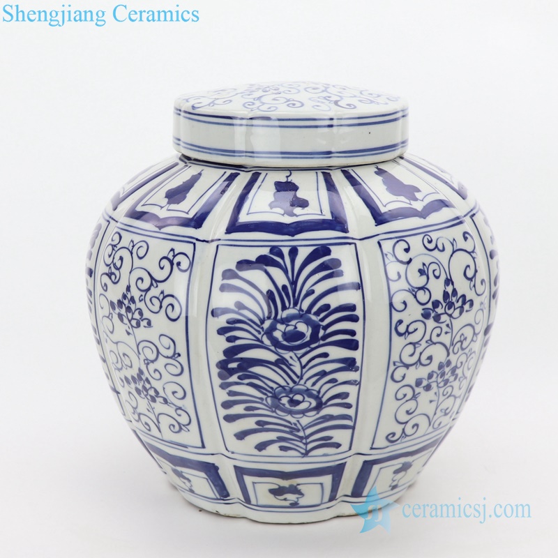 Floral pattern hand painted ceramic jar back view