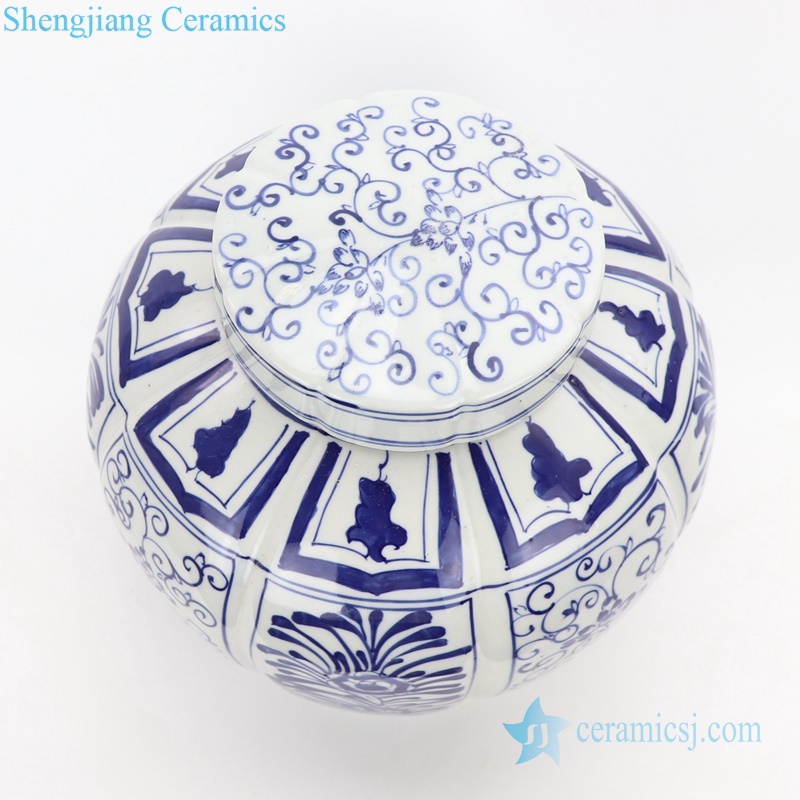 Floral pattern hand painted ceramic jar top view