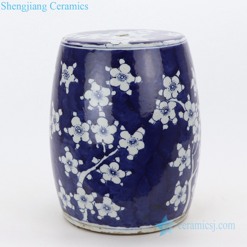 Drum blue and white plum  ceramic stool