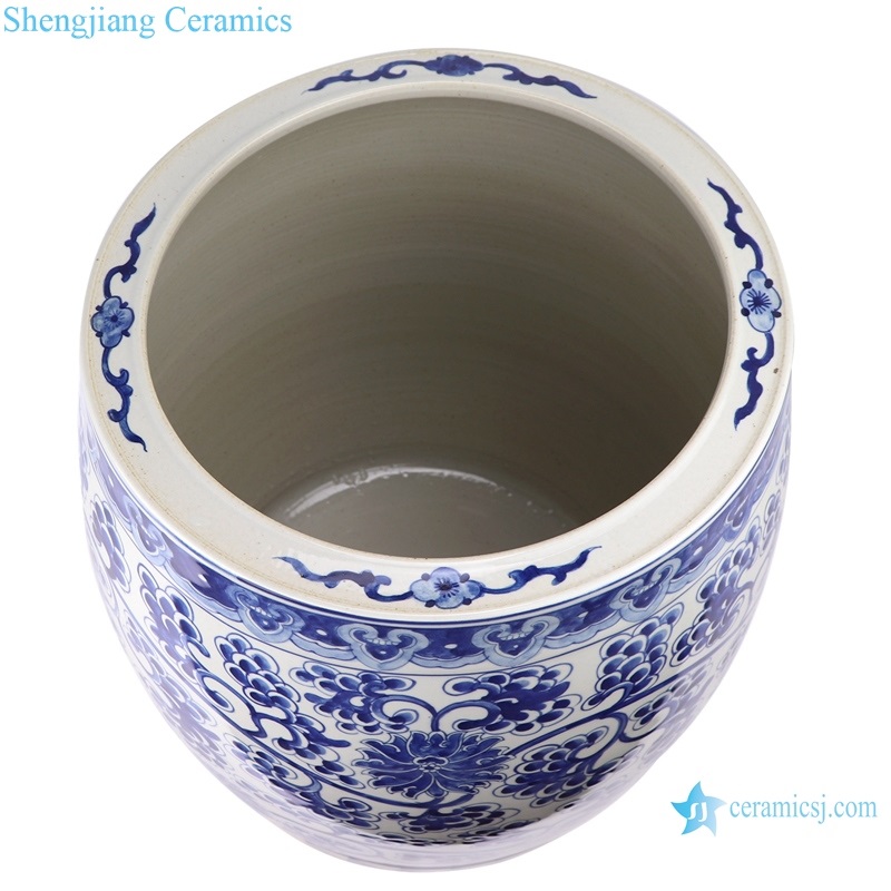 Traditional drum blue and white porcelain top view 