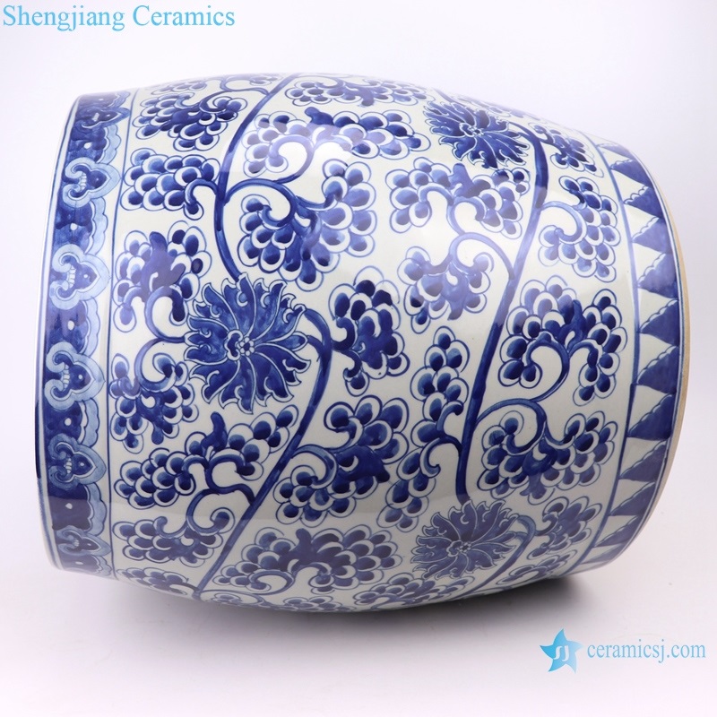 Traditional drum blue and white porcelain side view 