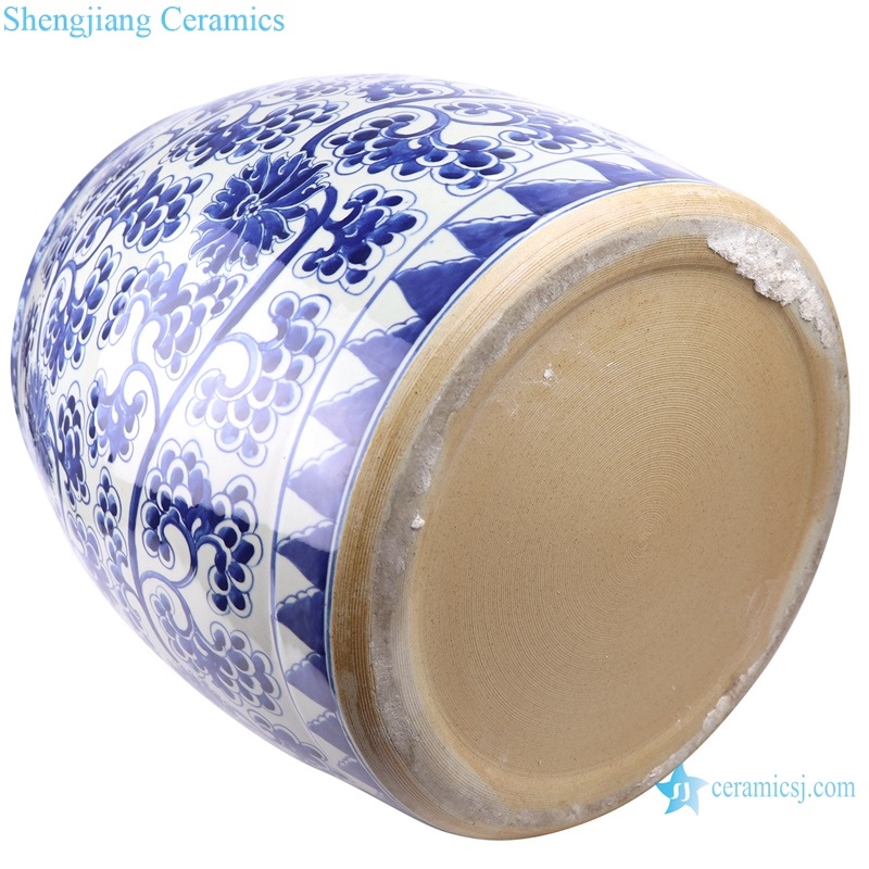 Traditional drum blue and white porcelain bottom view 