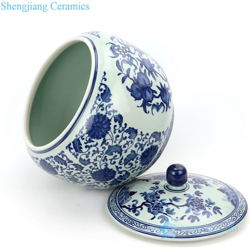 Antique blue and white tea pot side view 