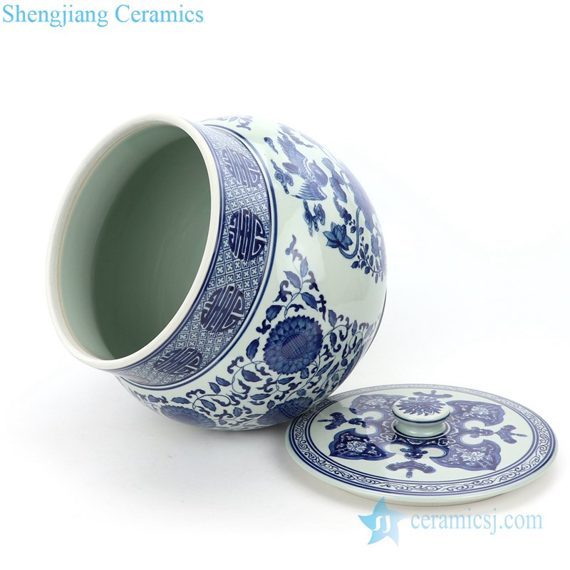 Blue and white hand-painted tea pot side view 