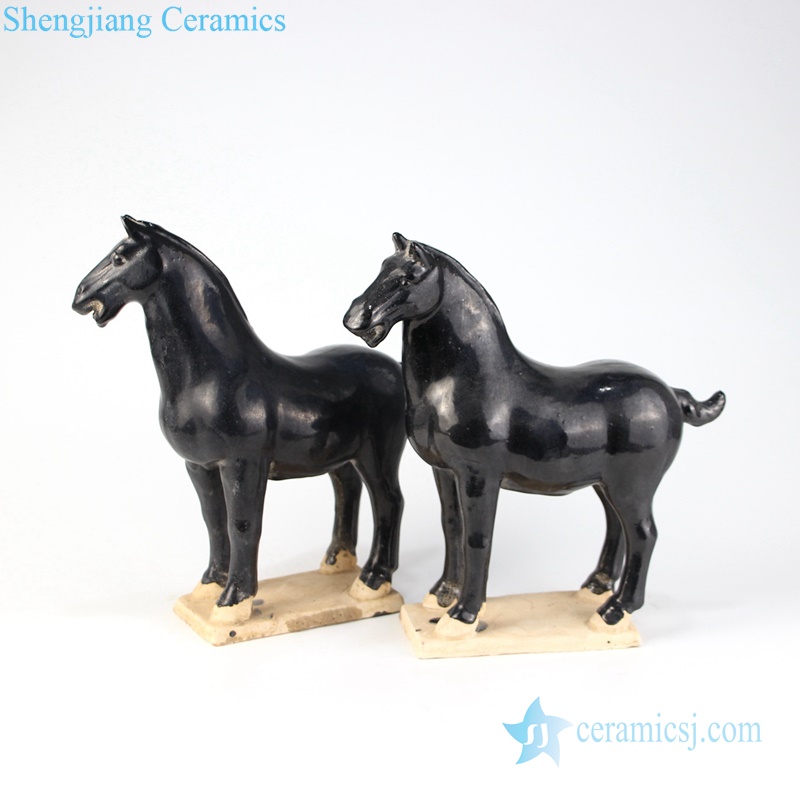 Black horse ceramic statue decoration side view
