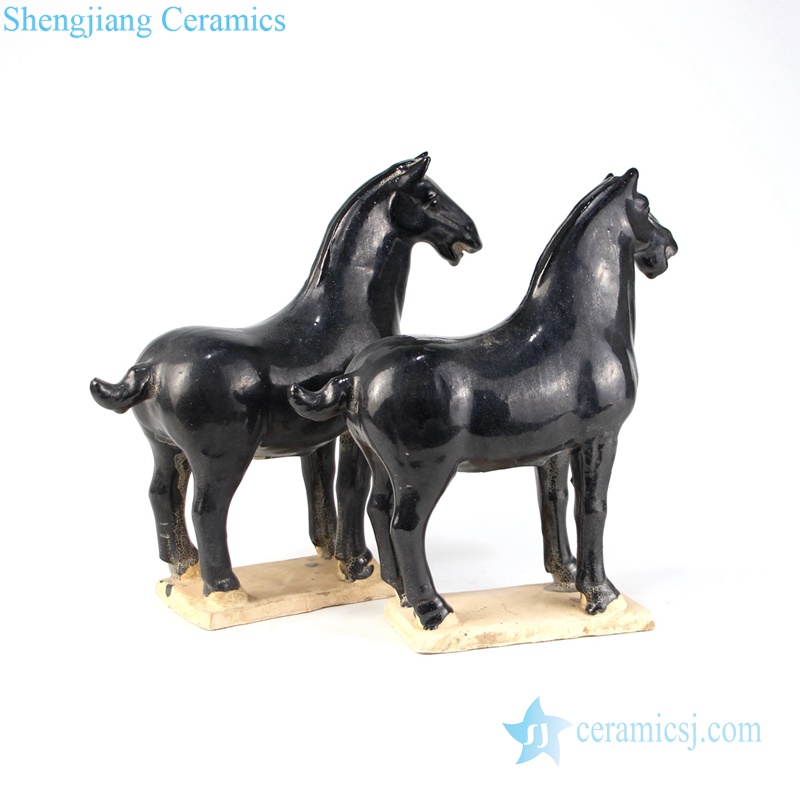 Black horse ceramic statue decoration side view
