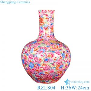 Chinese coloful enamel vase hand painting front view