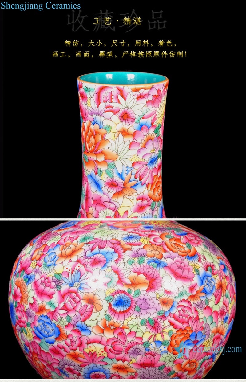 Chinese coloful enamel vase hand painting detail