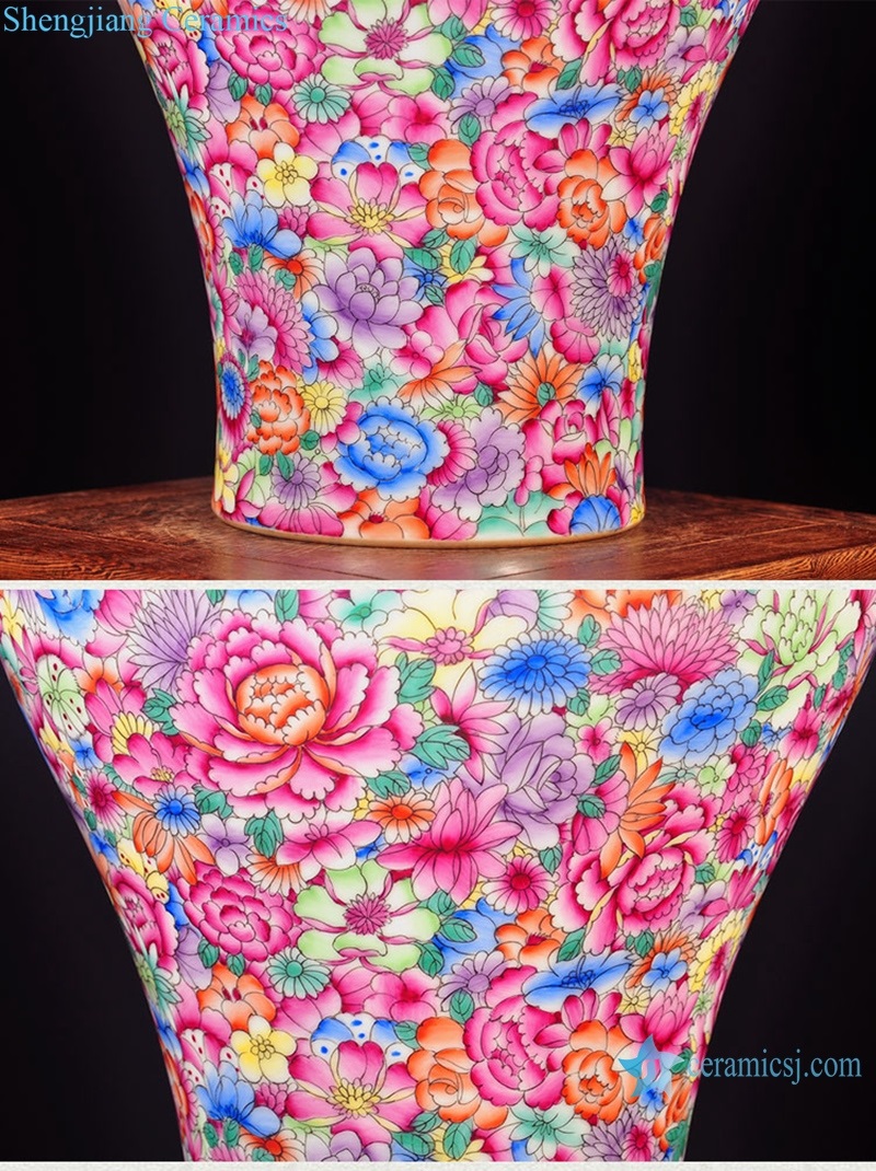 enamel porcelain multicolor big vases detail