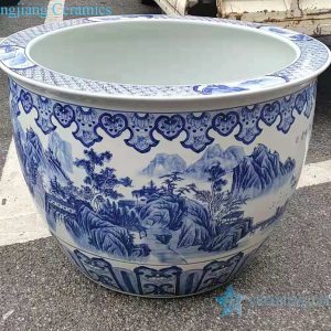 Antique blue and white lotus pattern water tank