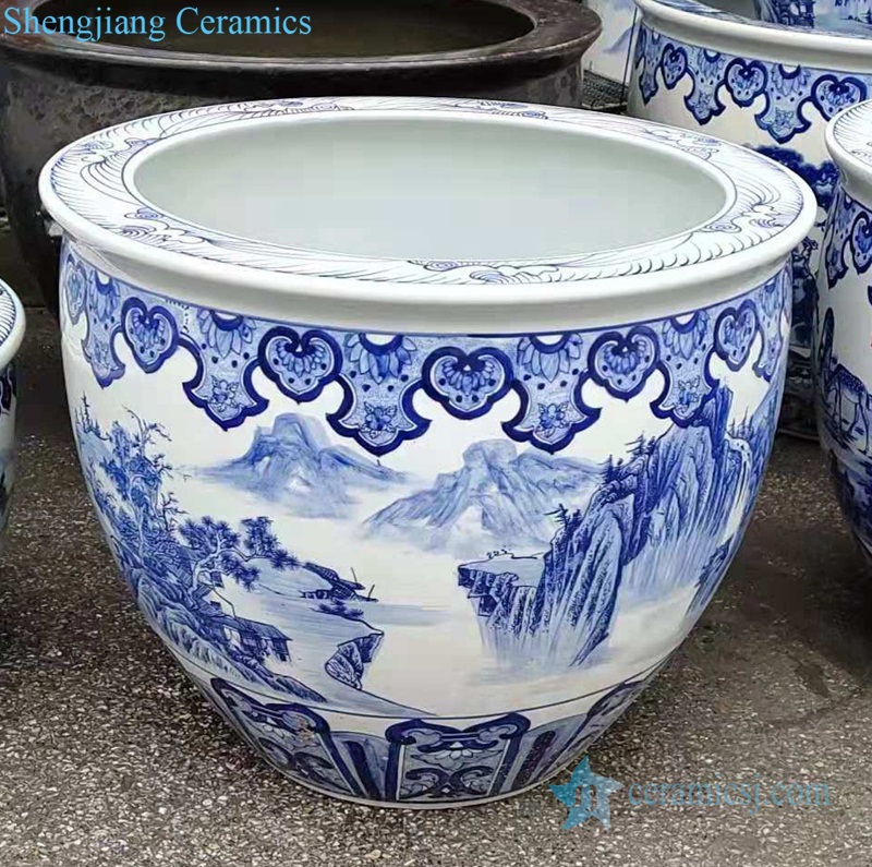 Antique blue and white lotus pattern water tank