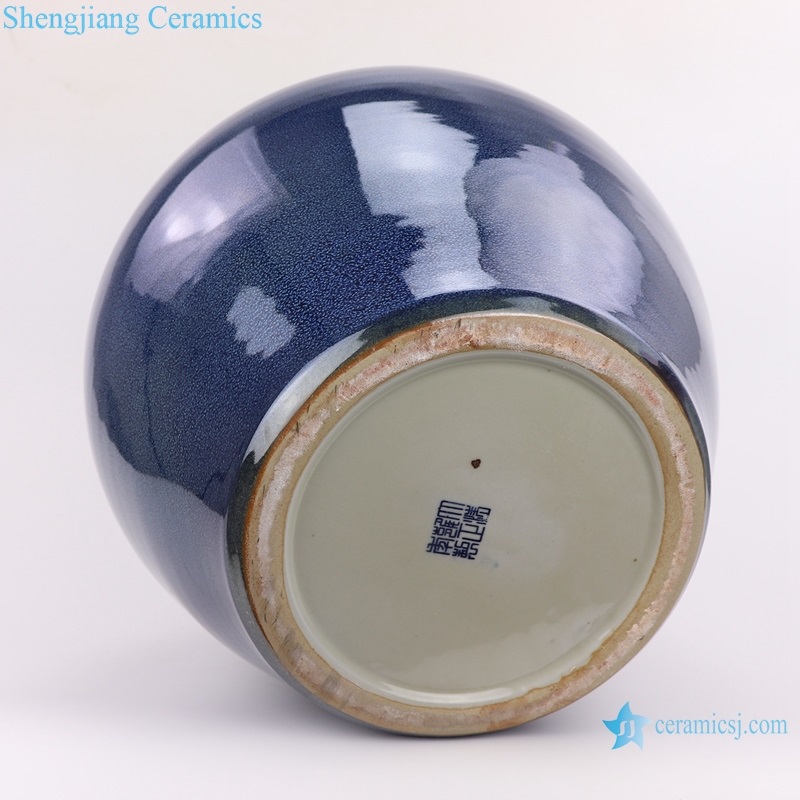 Deep blue color glaze porcelain big vases bottom view