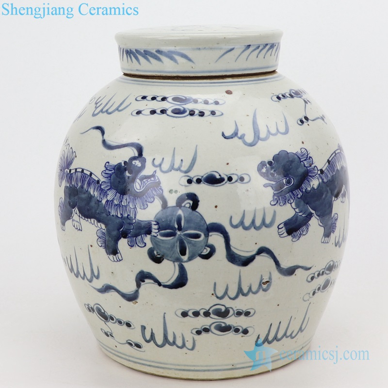  Vintage color glaze ceramic pot lion pattern 