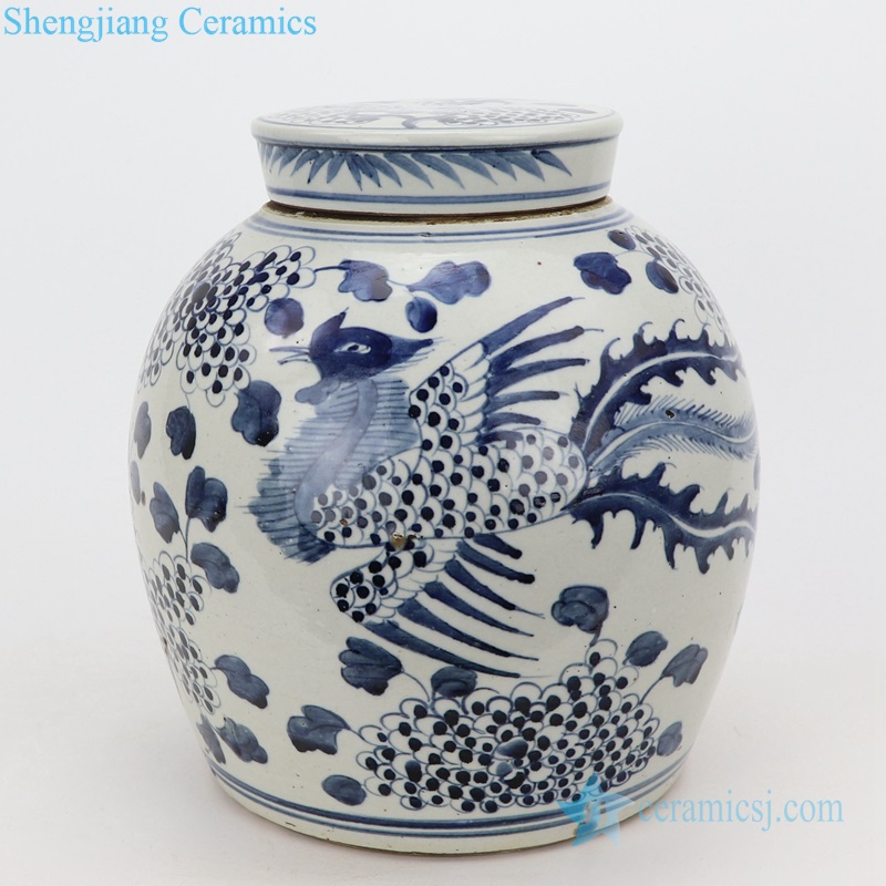  Vintage color glaze ceramic pot bird pattern 