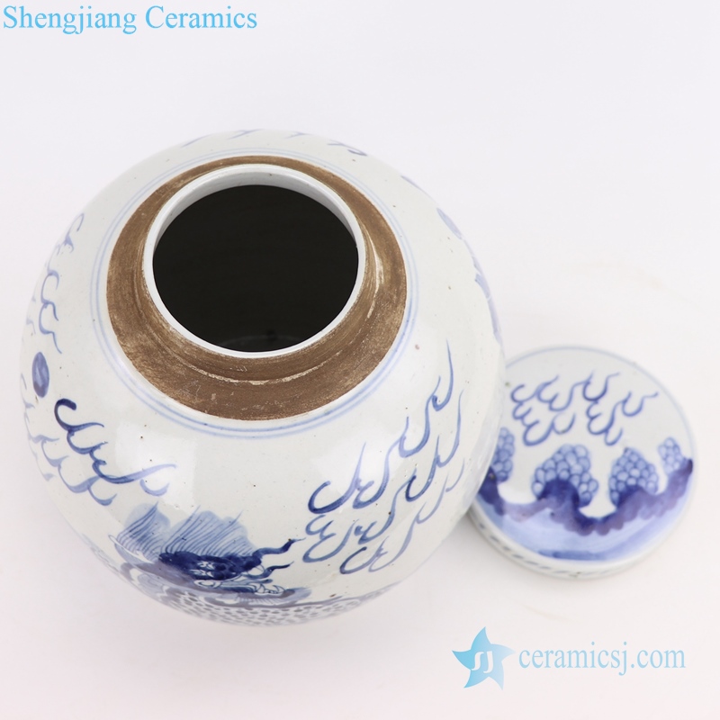 Hand painted antique pottery tea pot top view 