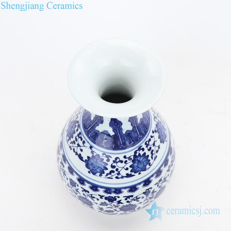 Beautiful blue and white ceramic vase bottle view 