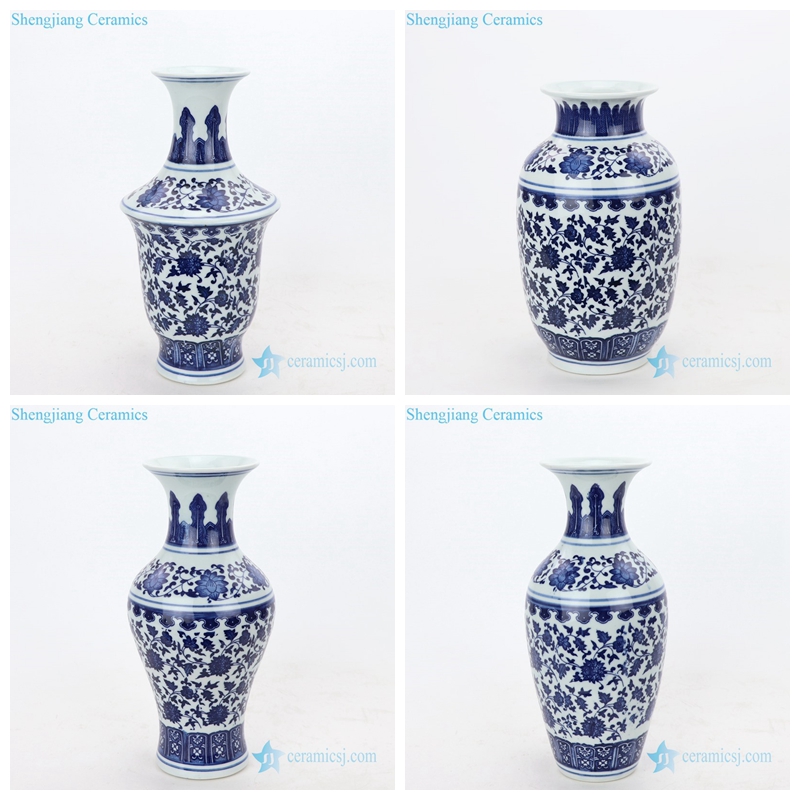 Traditional hand-painted blue and white porcelain vases