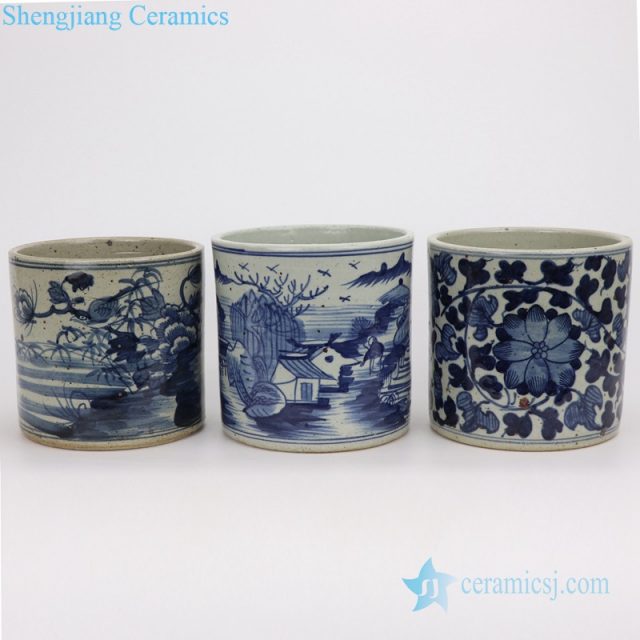 Flower landscape pattern porcelain pen stand vase