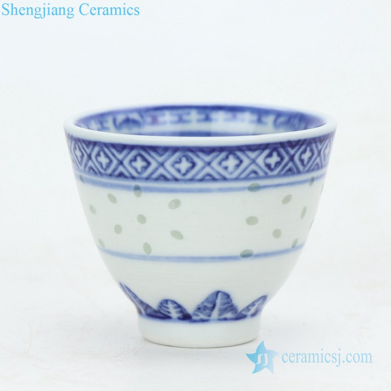 Blue and white porcelain tea cups front view